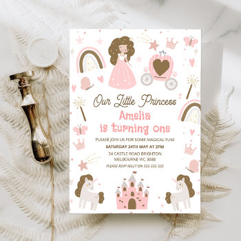 Modern Pink Brown Our Little Princess 1st Birthday Invitation by Sugar_Puff_Kids at Zazzle