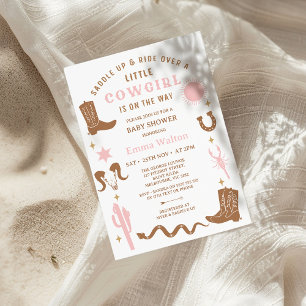 Modern Pink Brown Rodeo Cowgirl Baby Shower Invitation