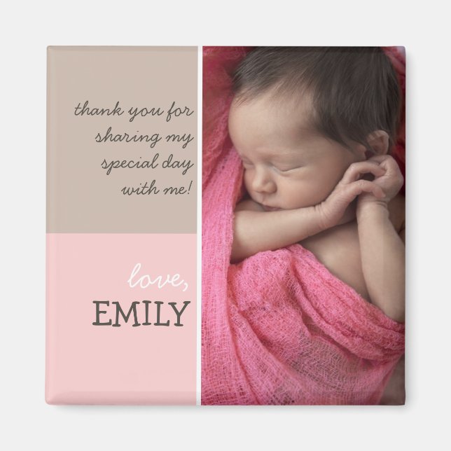 Modern Pink Brown Thank You Photo Magnet (Front)