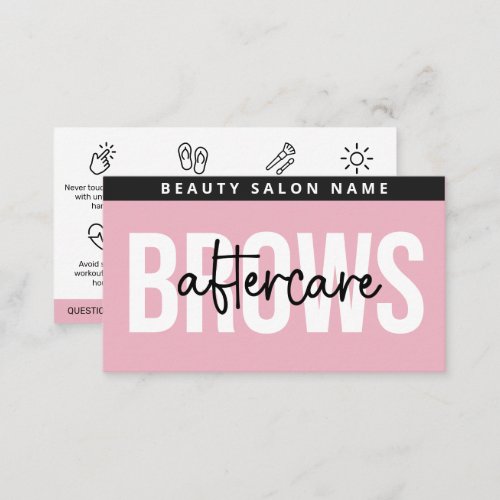 Modern Pink Brows Aftercare PMU Brow Instructions Business Card