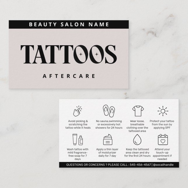 Modern Pink Brows Aftercare PMU Brow Instructions Business Card (Front/Back)