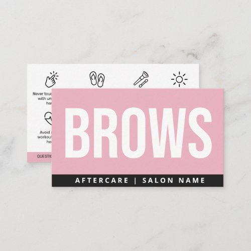 Modern Pink Brows Aftercare PMU Brow Instructions Business Card