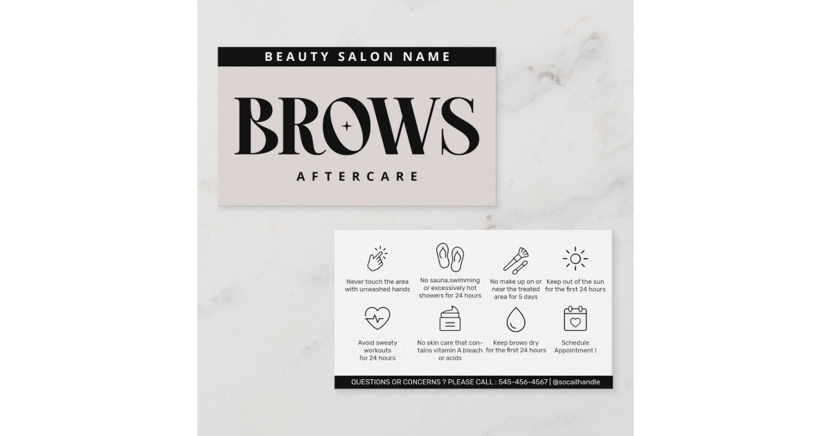 Modern Pink Brows Aftercare PMU Brow Instructions Business Card