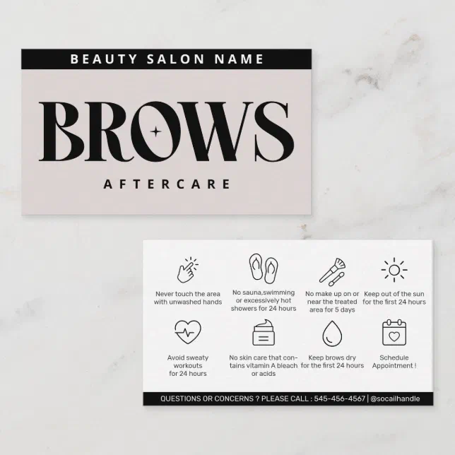 Modern Pink Brows Aftercare PMU Brow Instructions Business Card