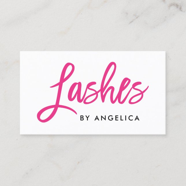 Modern Pink Brush Script Makeup Artist Lashes Business Card (Front)