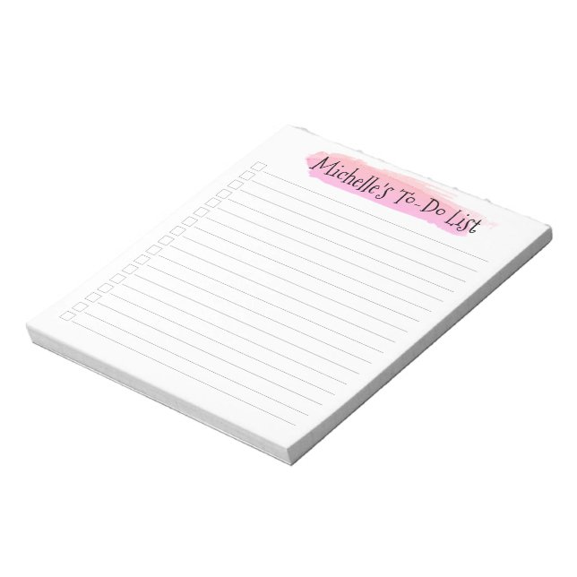 Modern Pink Brush stroke Personalized Checklist  Notepad (Rotated)