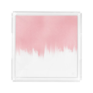 Modern Pink Brush strokes white Design Acrylic Tray