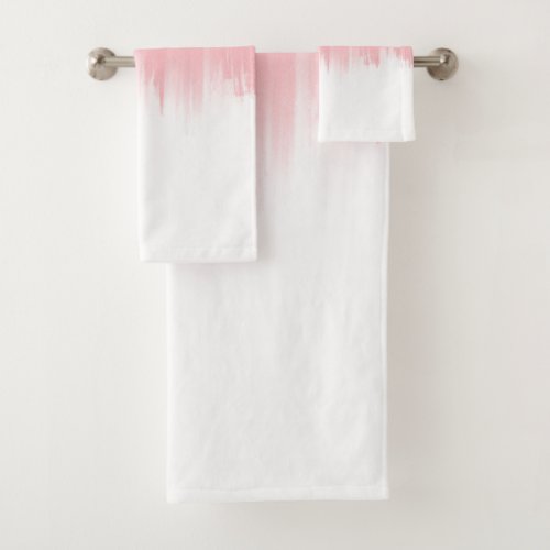 Modern Pink Brush strokes white Design Bath Towel Set