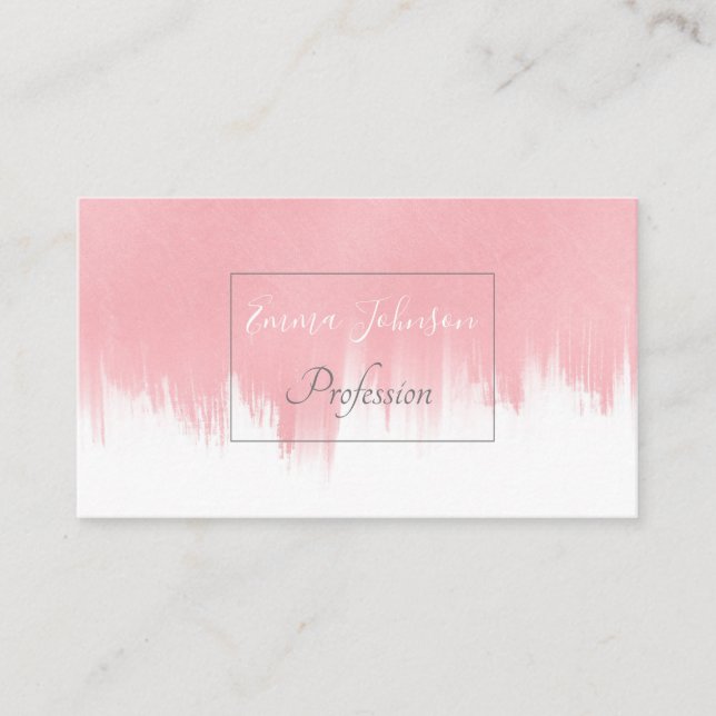 Modern Pink Brush strokes white Design Business Card (Front)