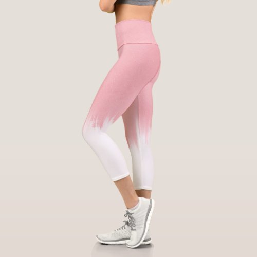 Modern Pink Brush strokes white Design Capri Leggings