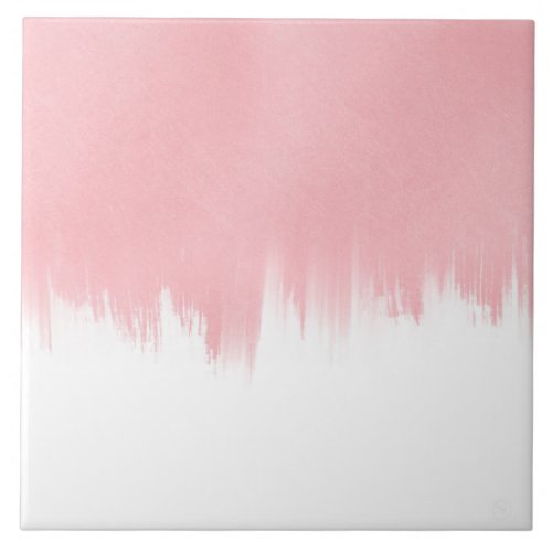 Modern Pink Brush strokes white Design Ceramic Tile