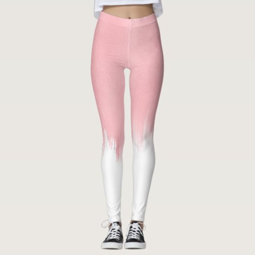 Modern Pink Brush strokes white Design Leggings