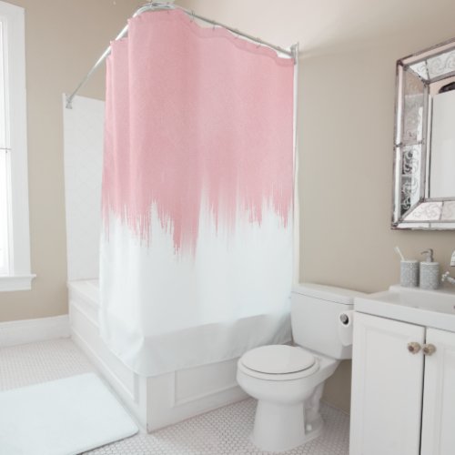 Modern Pink Brush strokes white Design Shower Curtain