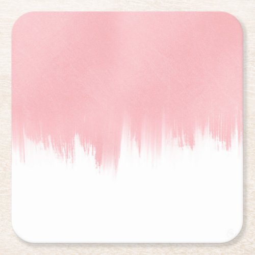 Modern Pink Brush strokes white Design Square Paper Coaster