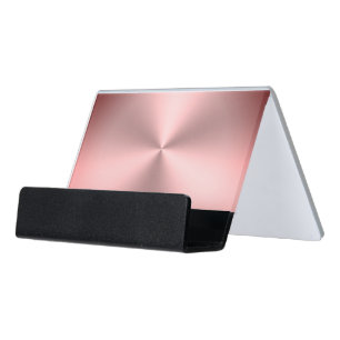 Modern Pink Brushed Metal Look Desk Business Card Holder