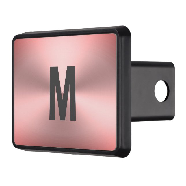 Modern Pink Brushed Metal Look Gray Monogram Hitch Cover (Left)