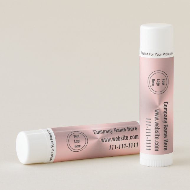 Modern Pink Brushed Metal Look our Logo Here Lip Balm (Front)