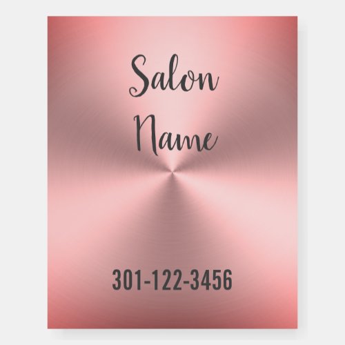 Modern Pink Brushed Metal Look Salon Name  Number Foam Board