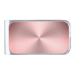 Modern Pink Brushed Metal Look Silver Finish Money Clip
