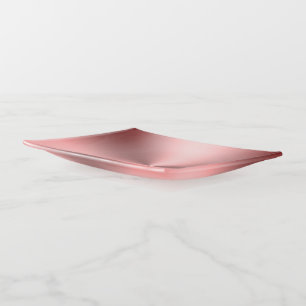 Modern Pink Brushed Metal Look Trinket Tray