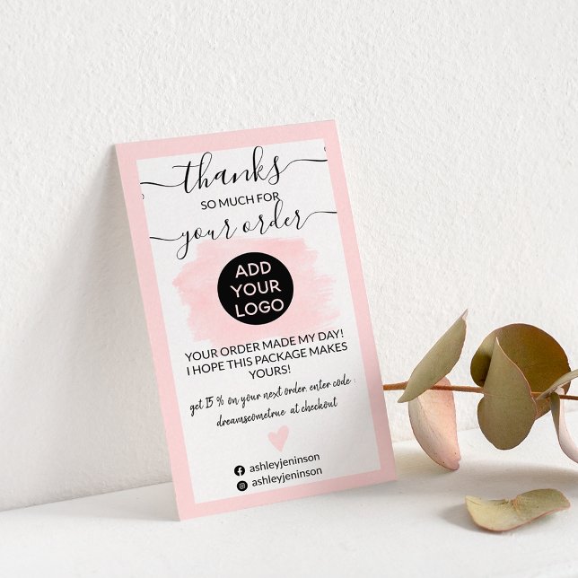 Modern pink brushstroke logo border thank you business card (Creator Uploaded)