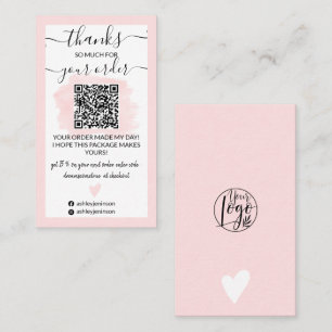 Modern pink brushstroke logo Qr code thank you Business Card