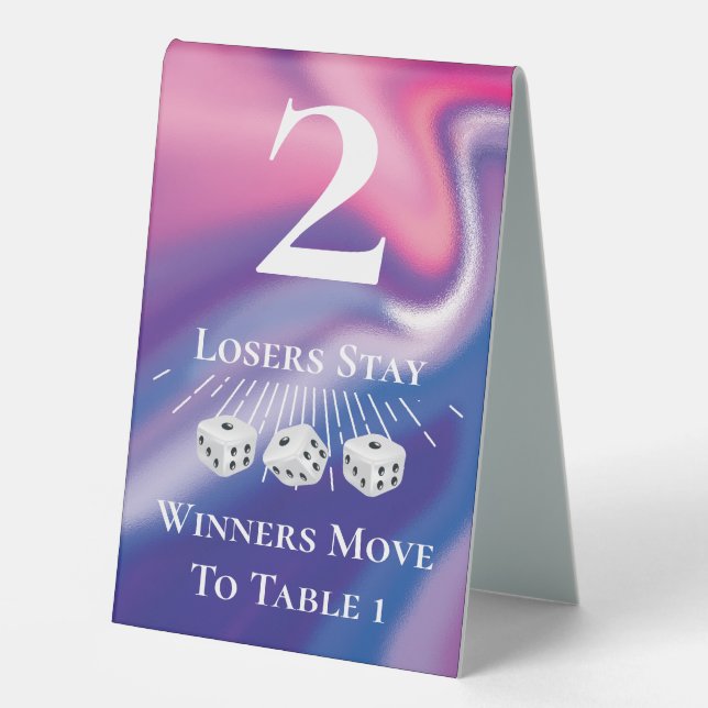 Modern Pink Bunco Dice Table Two Card Table Tent (Front)