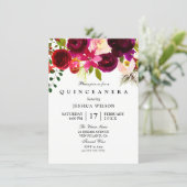 Modern Pink Burgundy Flower Quinceanera Invitation (Standing Front)