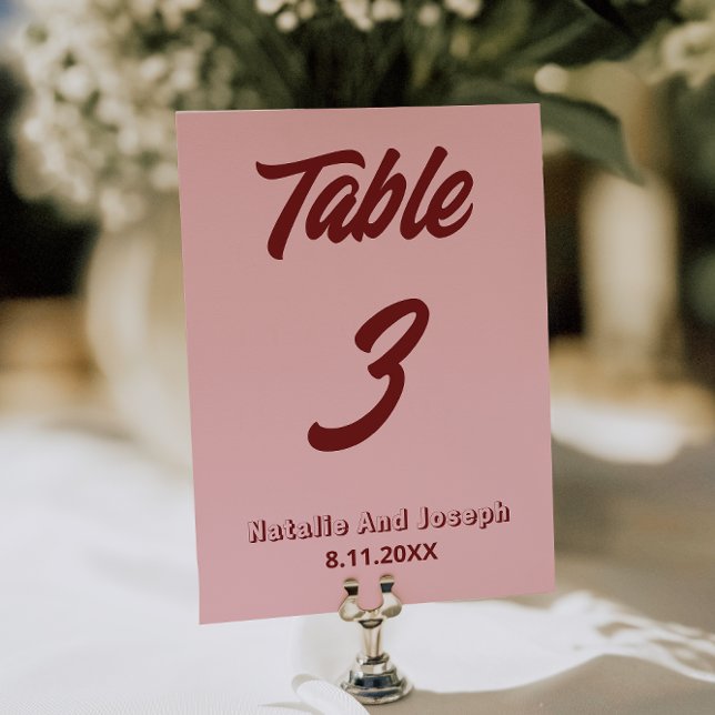 Modern Pink Burgundy Funky Wedding Table Number (Creator Uploaded)