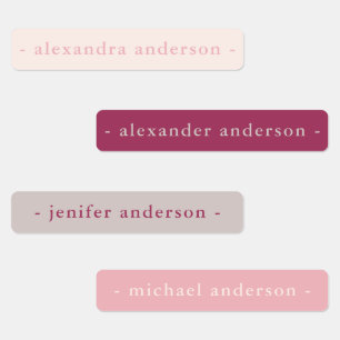 Modern Pink Burgundy Gray Waterproof Name Labels