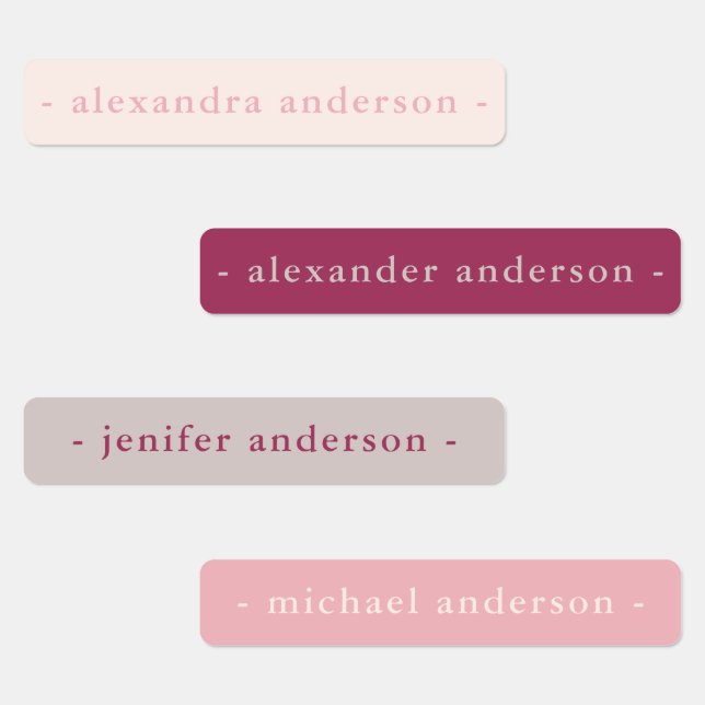 Modern Pink Burgundy Gray Waterproof Name Labels (Group)