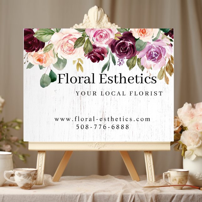 Modern Pink & Burgundy Watercolor Flowers Sign (Creator Uploaded)