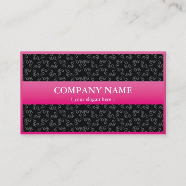 Modern Pink Business Card w/ Damask (Front)