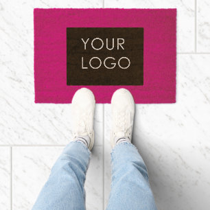 Modern Pink Business Logo Natural Coir Fiber Doormat