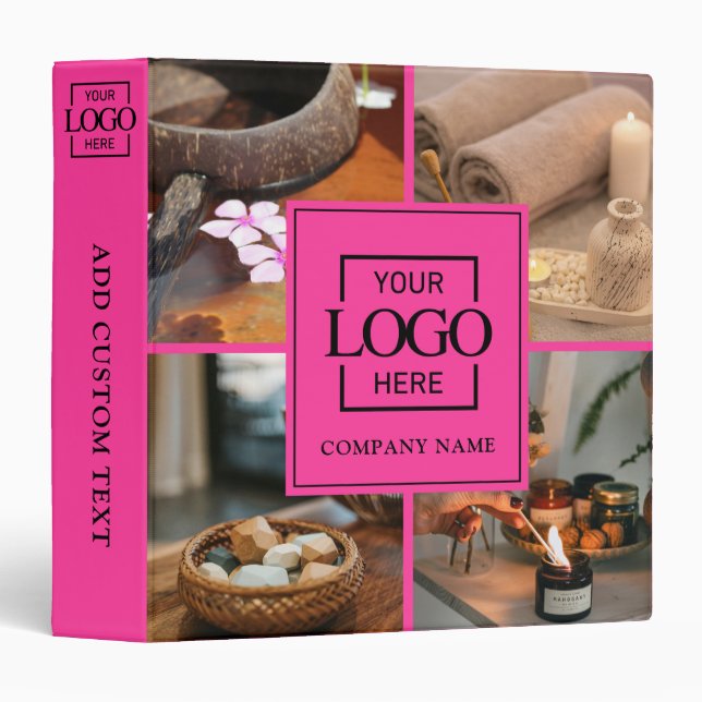 Modern Pink Business Logo Professional No Minimum 3 Ring Binder (Front/Spine)