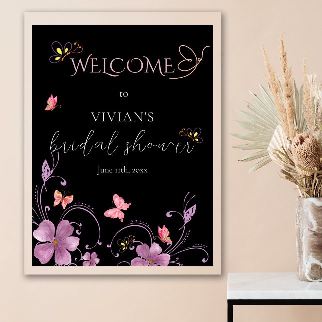 Modern Pink Butterflies Bridal Shower Welcome Sign (Creator Uploaded)