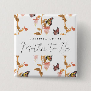 Modern Pink Butterfly Mommy to Be Baby Shower Button