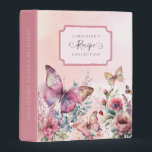 Modern Pink Butterfly Wild Flower Cookbook Recipe Mini Binder<br><div class="desc">Elegant Modern Pink Floral Watercolor Butterfly Family Cookbook Name Recipe Mini Binder</div>