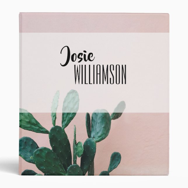 Modern Pink Cactus 3 Ring Binder (Front)