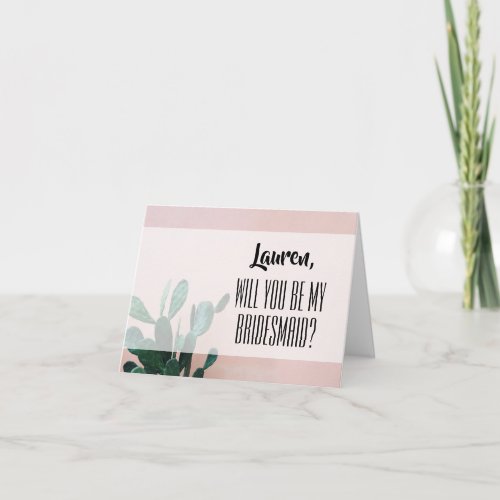 Modern Pink Cactus Bridesmaid Card