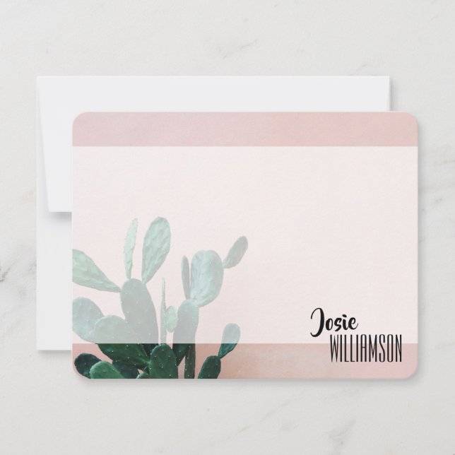 Modern Pink Cactus Note Card (Front)