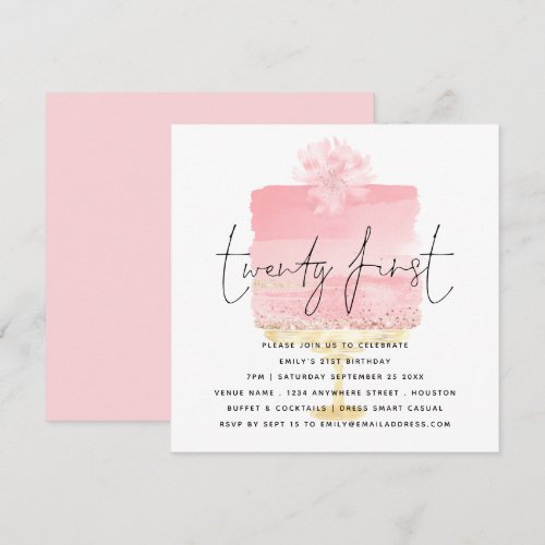 Modern Pink Cake 21st Birthday Invitation