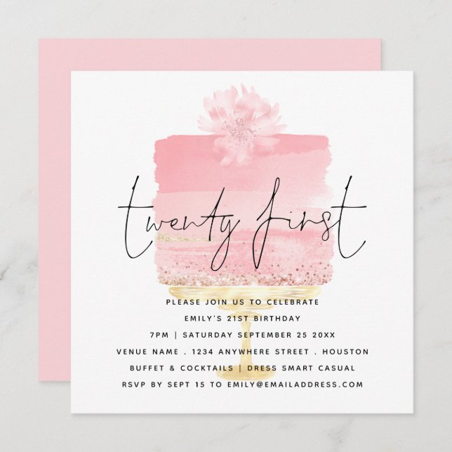 Modern Pink Cake 21st Birthday Invitation (Front/Back)