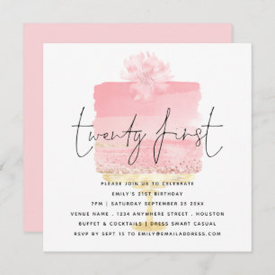 Modern Pink Cake 21st Birthday Invitation