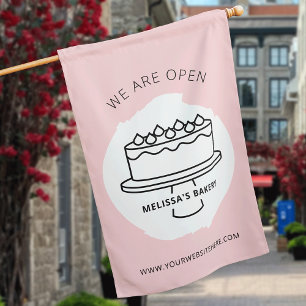 Modern Pink Cake Boutique We Are Open Sign Flag
