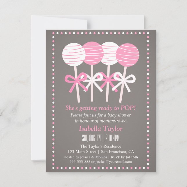 Modern Pink Cake Pops Baby Shower Invitations (Front)