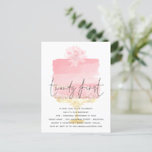 Modern Pink Cake Script 21st Birthday Invitation Postcard