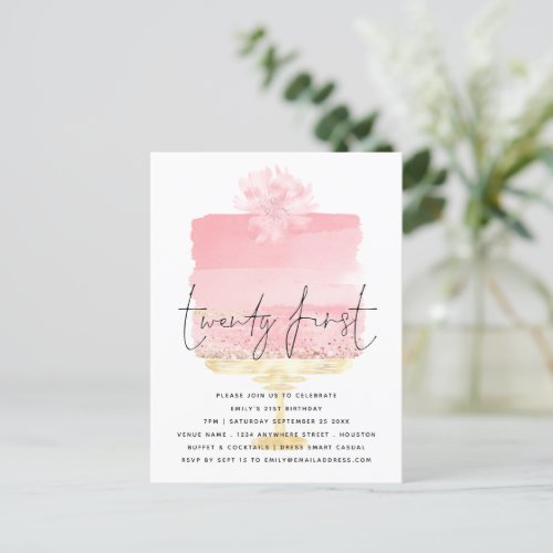 Modern Pink Cake Script 21st Birthday Invitation Postcard