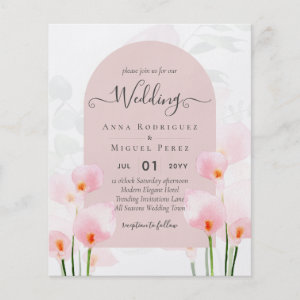 Modern Pink Calla Lilies Elegant Wedding Invite Flyer