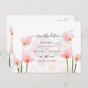 Modern Pink Calla Lily Wedding Save Date QR Code Postcard